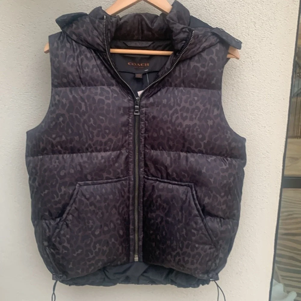 EUC Coach Animal Print 70 % Duck Down Puffer Vest  Medium ( can fit large )